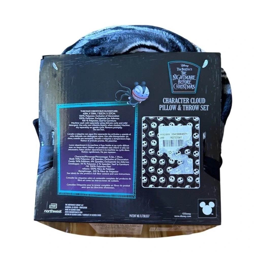 Disney Nightmare Before Christmas Jack Skellington Pillow & Throw Halloween NIB